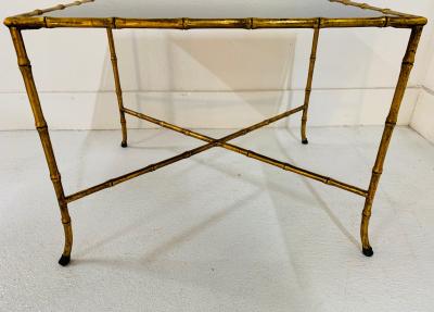 Maison Jansen Pair French Gilt Iron Faux Bamboo Side Tables