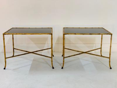 Maison Jansen Pair French Gilt Iron Faux Bamboo Side Tables