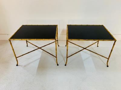 Maison Jansen Pair French Gilt Iron Faux Bamboo Side Tables