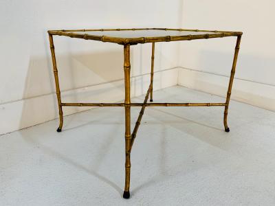 Maison Jansen Pair French Gilt Iron Faux Bamboo Side Tables