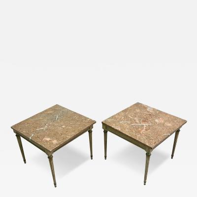 Maison Jansen Pair French Modern Neoclassical Painted Wood Marble Side Tables Maison Jansen