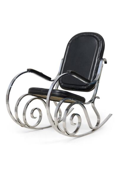 Maison Jansen Pair French Modern Polished Nickel Rocking Chair Maison Jansen