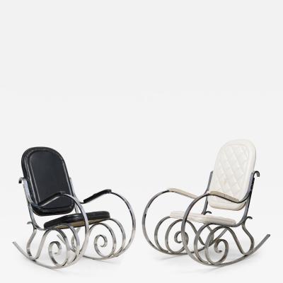 Maison Jansen Pair French Modern Polished Nickel Rocking Chair Maison Jansen