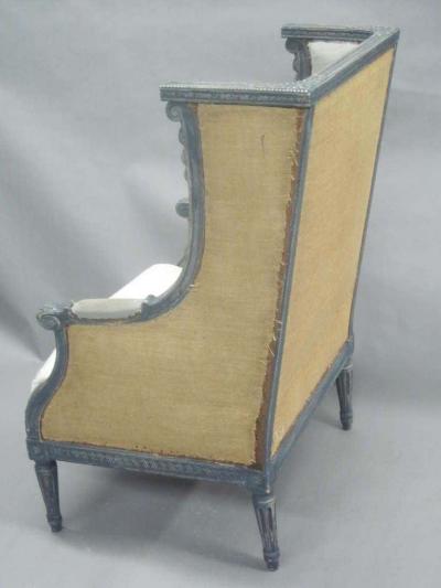 Maison Jansen Pair French Shabby Chic Louis XVI Wingback Lounge Chairs Attr Maison Jansen
