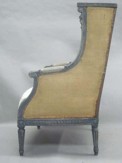 Maison Jansen Pair French Shabby Chic Louis XVI Wingback Lounge Chairs Attr Maison Jansen