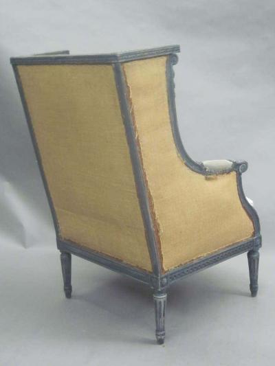 Maison Jansen Pair French Shabby Chic Louis XVI Wingback Lounge Chairs Attr Maison Jansen