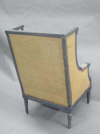 Maison Jansen Pair French Shabby Chic Louis XVI Wingback Lounge Chairs Attr Maison Jansen