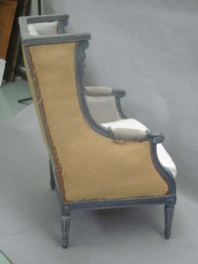 Maison Jansen Pair French Shabby Chic Louis XVI Wingback Lounge Chairs Attr Maison Jansen