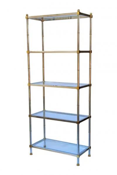 Maison Jansen Pair Hollywood Regency Italian Brass Chrome Shelves or Etageres Maison Jansen