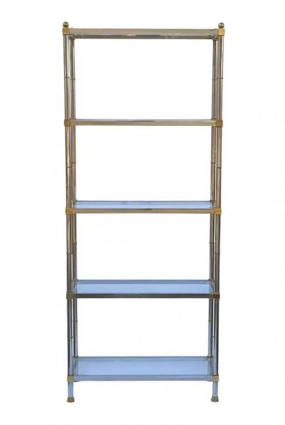Maison Jansen Pair Hollywood Regency Italian Brass Chrome Shelves or Etageres Maison Jansen