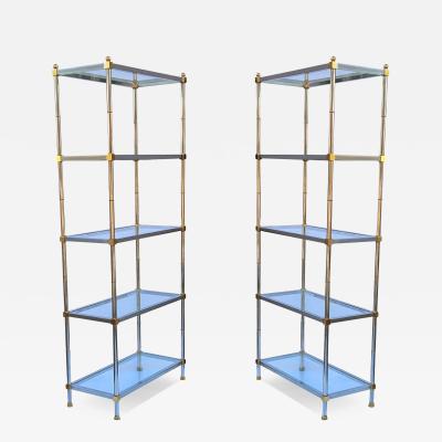 Maison Jansen Pair Hollywood Regency Italian Brass Chrome Shelves or Etageres Maison Jansen