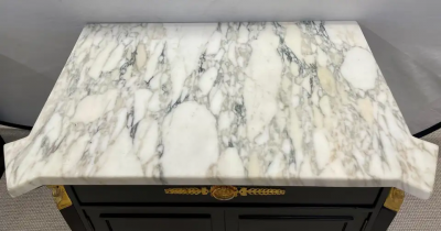 Maison Jansen Pair Hollywood Regency Marble Top Nightstands or End Tables