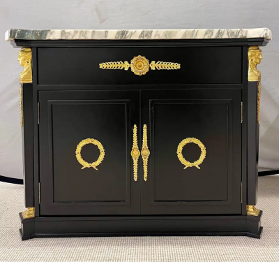 Maison Jansen Pair Hollywood Regency Marble Top Nightstands or End Tables