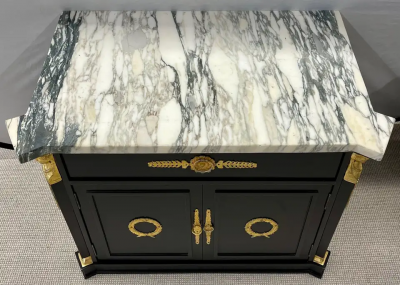 Maison Jansen Pair Hollywood Regency Marble Top Nightstands or End Tables
