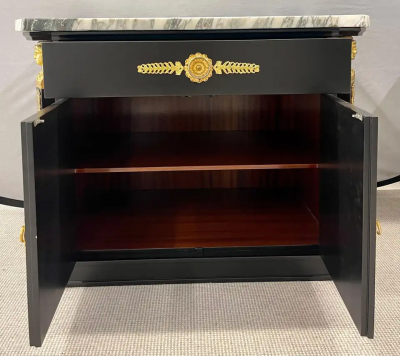 Maison Jansen Pair Hollywood Regency Marble Top Nightstands or End Tables