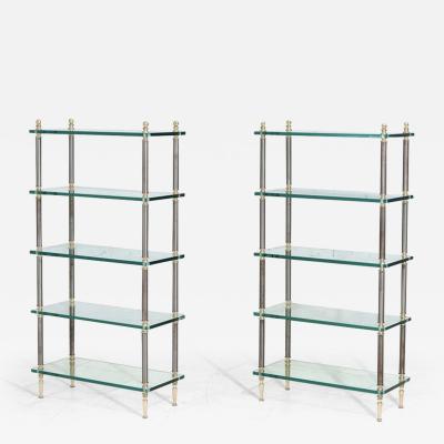 Maison Jansen Pair Maison Jansen Brass Steel and Glass Etagere France 1960