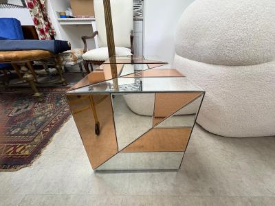Maison Jansen Pair Of French Modern Mirrored Cube Tables