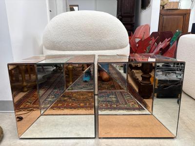 Maison Jansen Pair Of French Modern Mirrored Cube Tables