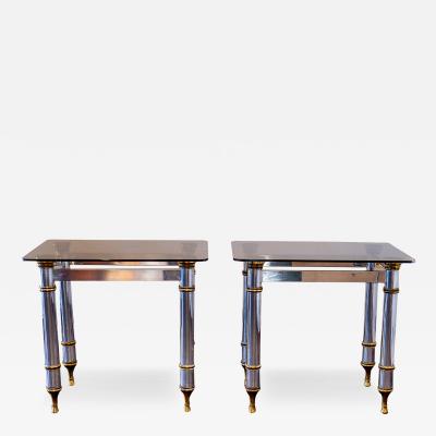 Maison Jansen Pair of Aluminium and Brass Console Tables 1970s