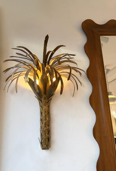 Maison Jansen Pair of Brass Palm Tree Sconces by Maison Jansen France 1970s