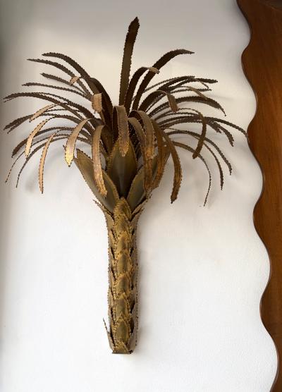 Maison Jansen Pair of Brass Palm Tree Sconces by Maison Jansen France 1970s