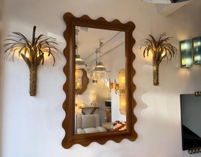 Maison Jansen Pair of Brass Palm Tree Sconces by Maison Jansen France 1970s