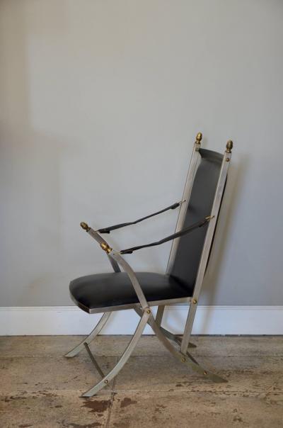 Maison Jansen Pair of Chic Folding Campaign Armchairs in the Style of Maison Jansen