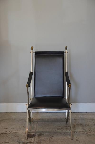 Maison Jansen Pair of Chic Folding Campaign Armchairs in the Style of Maison Jansen