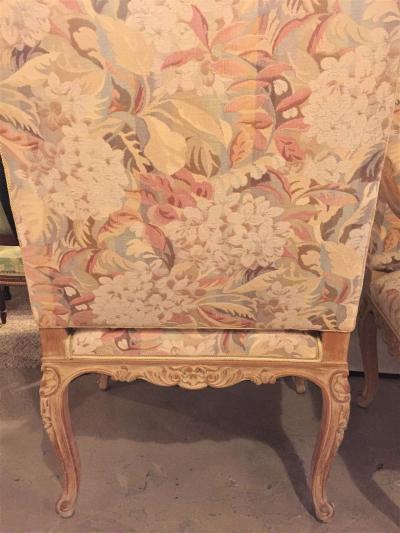 Maison Jansen Pair of Distressed Finely Carved Louis XV Style Fauteuils Manner Jansen