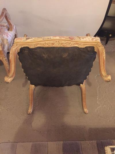 Maison Jansen Pair of Distressed Finely Carved Louis XV Style Fauteuils Manner Jansen