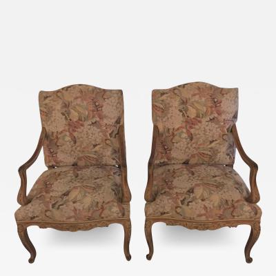 Maison Jansen Pair of Distressed Finely Carved Louis XV Style Fauteuils Manner Jansen