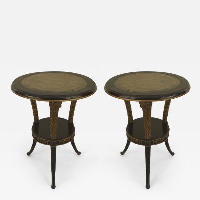 Maison Jansen Pair of French 1940s Ebonized Round End Tables