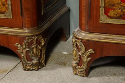 Maison Jansen Pair of French 1940s Transitional Style Red Chinoiserie Cabinets