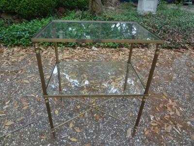 Maison Jansen Pair of French Louis XVI Style Brass and Glass Tables