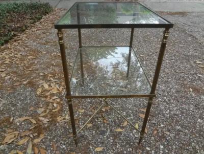 Maison Jansen Pair of French Louis XVI Style Brass and Glass Tables