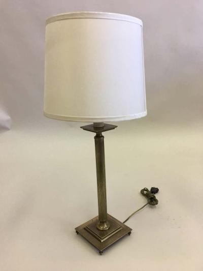 Maison Jansen Pair of French Mid Century Modern Neoclassical Brass Table Lamps Maison Jansen