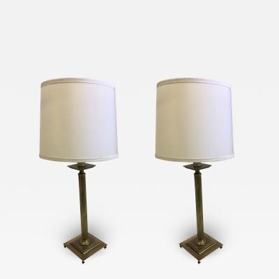 Maison Jansen Pair of French Mid Century Modern Neoclassical Brass Table Lamps Maison Jansen