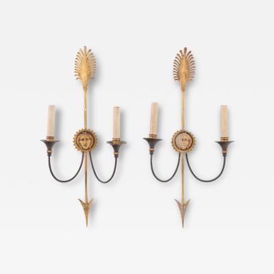 Maison Jansen Pair of French Neoclassical Arrow Sconces in the manner of Jansen C 1940 