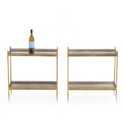 Maison Jansen Pair of French Neoclassical Brass Glass Tables possibly Maison Jansen C 1945 