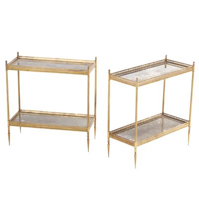 Maison Jansen Pair of French Neoclassical Brass Glass Tables possibly Maison Jansen C 1945 