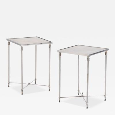 Maison Jansen Pair of French Silver Plated Mirrored Tables Manner of Maison Jansen C 1950