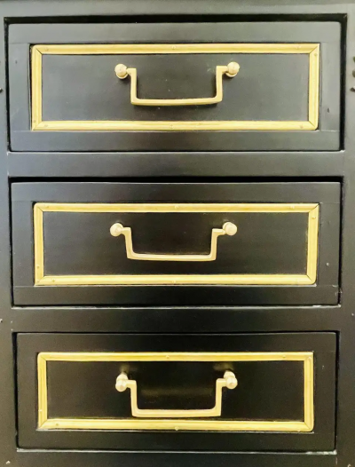 Maison Jansen Pair of Jansen Inspired Marble Top Galleried Ebonized End Tables Nightstands