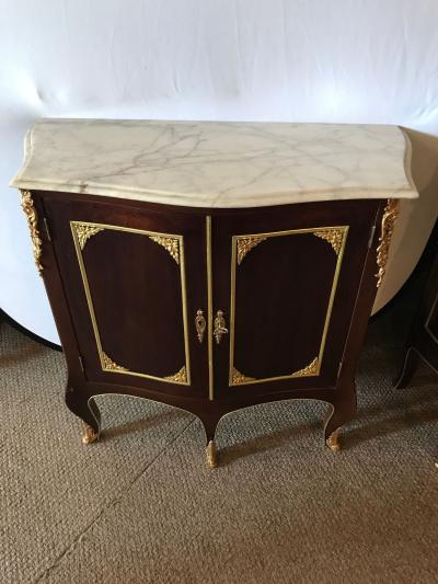 Maison Jansen Pair of Jansen Style Double Door Marble Top Bedside Cabinets or End Tables