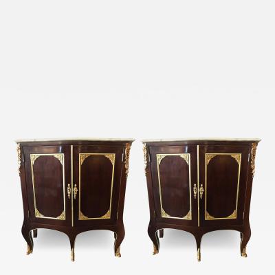 Maison Jansen Pair of Jansen Style Double Door Marble Top Bedside Cabinets or End Tables