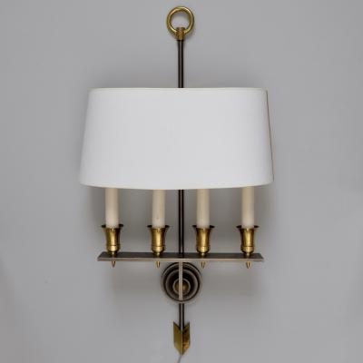 Maison Jansen Pair of Large Maison Jansen Brasss Steel Wall Lights