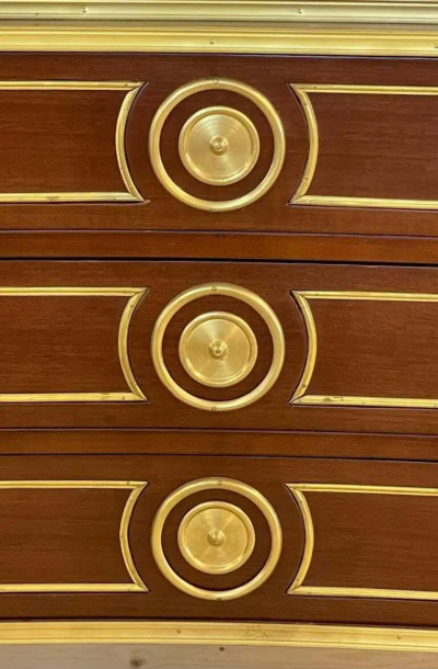 Maison Jansen Pair of Large Russian Neoclassical Style Inverted Front Commodes Chests