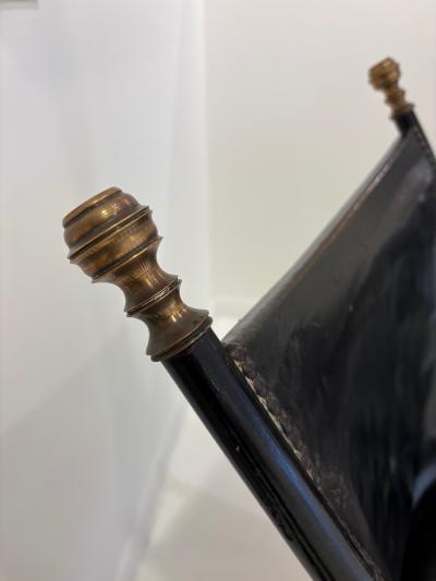 Maison Jansen Pair of Leather and Ebonized Pear Wood Folding Chairs by Maison Jansen