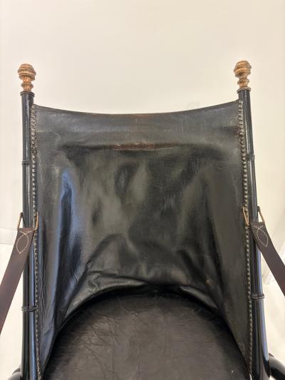 Maison Jansen Pair of Leather and Ebonized Pear Wood Folding Chairs by Maison Jansen