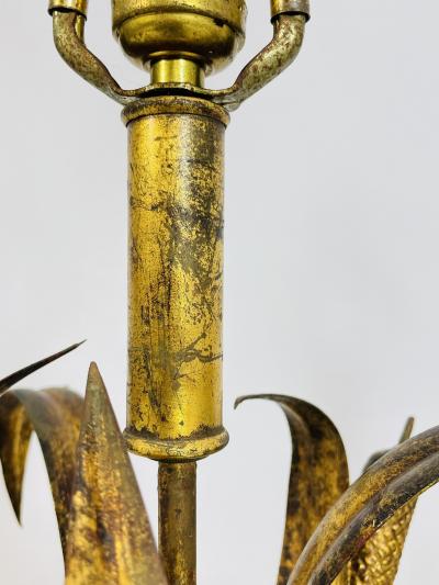 Maison Jansen Pair of Maison Jansen Style Gilt Metal Lamps with Cattail Motif France 1950s
