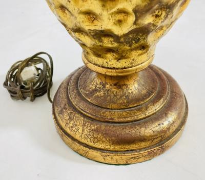 Maison Jansen Pair of Maison Jansen Style Gilt Metal Lamps with Cattail Motif France 1950s